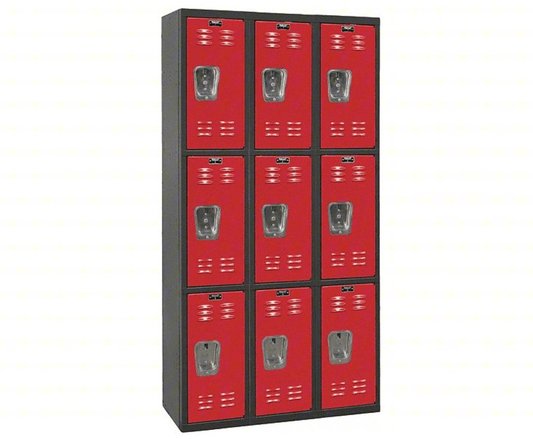 Centerline Dynamics Black Tie Lockers Red / Assembled Hallowell Black Tie Locker, 36"W x 18"D x 72"H, Triple Tier, 3-Wide
