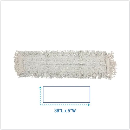 Centerline Dynamics Brooms & Dusters Disposable Dust Mop Head w/Sewn Center Fringe, Cotton/Synthetic, 36 x 5, White
