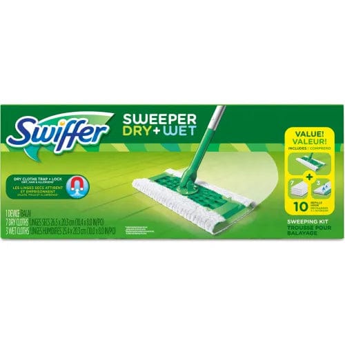 Centerline Dynamics Brooms & Dusters Sweeper Dry + Wet Starter Kit, 46"Handle, 10 X 8 Head, Silver/Green, 6/Carton
