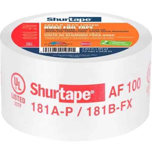 Centerline Dynamics Building & Construction Tape Shurtape, Hvac Printed, Alum. Foil Tape, Af 100, Ul181a-P/B-Fx Listed, 72mmx60yd, Silver - Pkg Qty 16