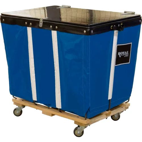 Centerline Dynamics Bulk Container & Tilt Trucks PVC Hinged Top Basket Truck, 10 Bu, Blue Vinyl, Wood Base, All Swivel