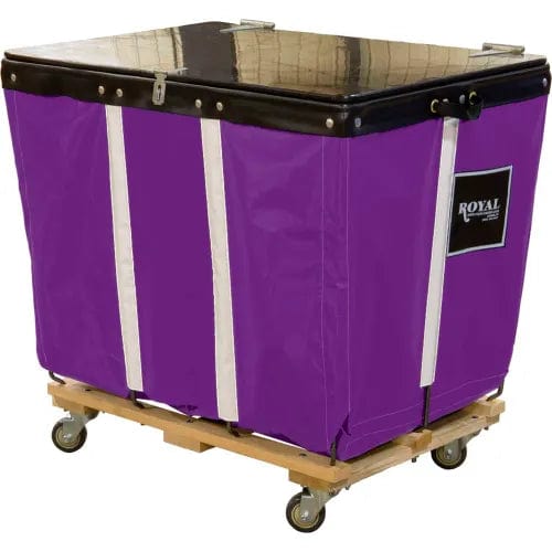 Centerline Dynamics Bulk Container & Tilt Trucks PVC Hinged Top Basket Truck, 10 Bu, Purple Vinyl, Wood Base, All Swivel