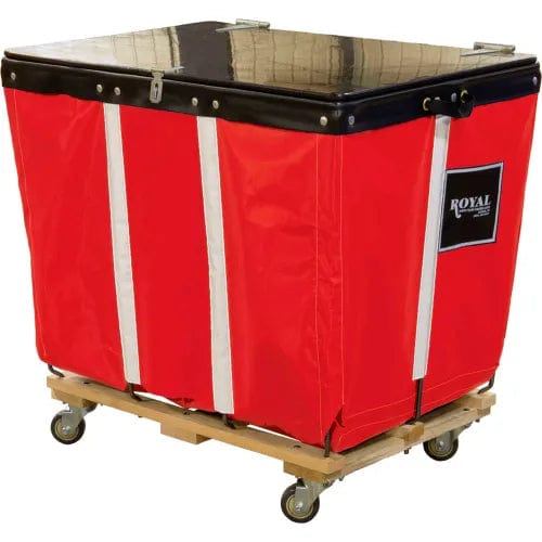 Centerline Dynamics Bulk Container & Tilt Trucks PVC Hinged Top Basket Truck, 10 Bu, Red Vinyl, Wood Base, All Swivel