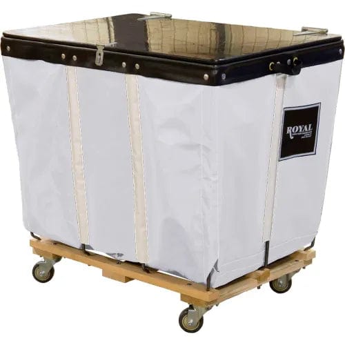 Centerline Dynamics Bulk Container & Tilt Trucks PVC Hinged Top Basket Truck, 10 Bu, White Vinyl, Wood Base, All Swivel