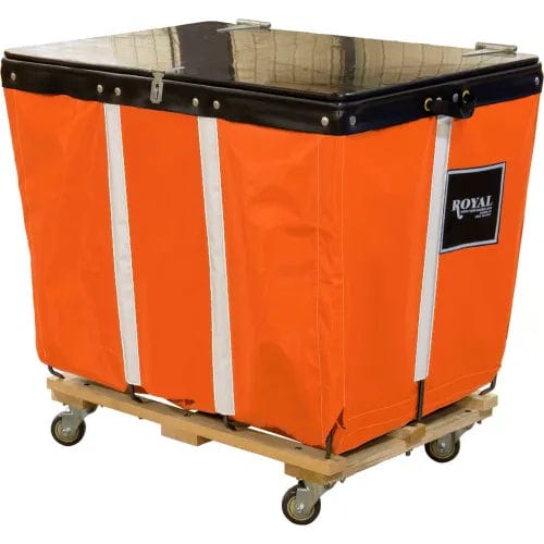 Centerline Dynamics Bulk Container & Tilt Trucks PVC Hinged Top Basket Truck, 20 Bu, Orange Vinyl, Wood Base, All Swivel