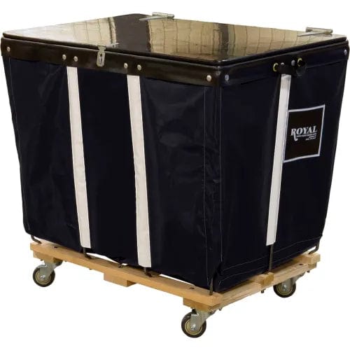 Centerline Dynamics Bulk Container & Tilt Trucks PVC Hinged Top Basket Truck, 24 Bu, Black Vinyl, Wood Base, All Swivel