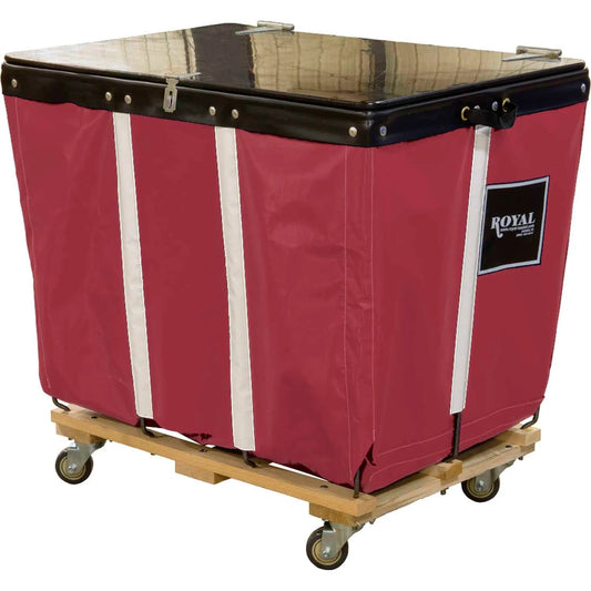 Centerline Dynamics Bulk Container & Tilt Trucks PVC Hinged Top Basket Truck, 24 Bu, Maroon Vinyl, Wood Base, All Swivel