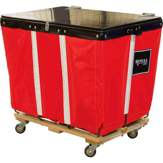 Centerline Dynamics Bulk Container & Tilt Trucks PVC Hinged Top Basket Truck, 24 Bu, Red Vinyl, Wood Base, All Swivel