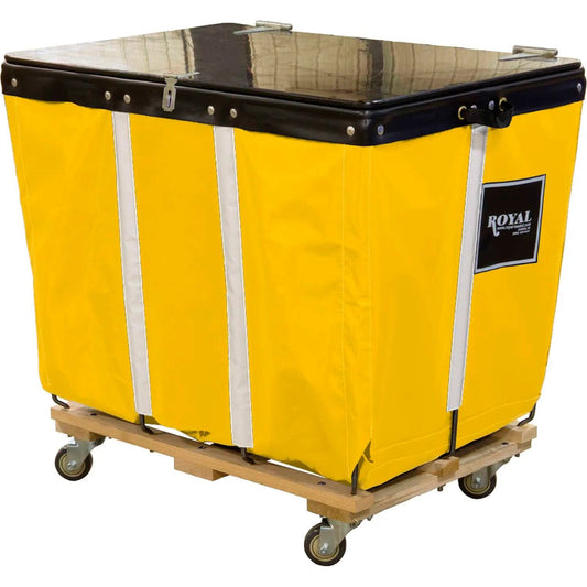 Centerline Dynamics Bulk Container & Tilt Trucks PVC Hinged Top Basket Truck, 24 Bu, Yellow Vinyl, Wood Base, All Swivel