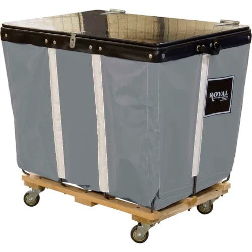 Centerline Dynamics Bulk Container & Tilt Trucks PVC Hinged Top Basket Truck, 6 Bu, Gray Vinyl, Wood Base, All Swivel