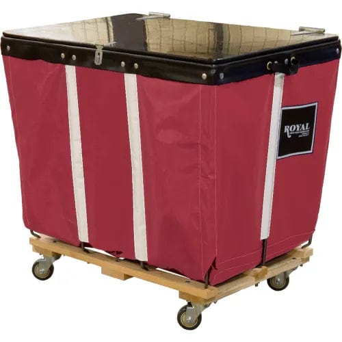 Centerline Dynamics Bulk Container & Tilt Trucks PVC Hinged Top Basket Truck, 6 Bu, Maroon Vinyl, Wood Base, All Swivel