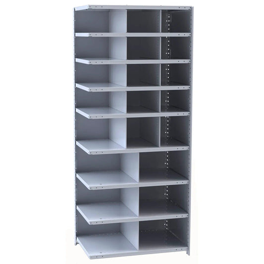 Centerline Dynamics Closed Metal Bin Shelving Adder Hallowell Hi-Tech Metal Bin Shelving 36"W x 12"D x 87"H 725 Dark Gray (12) 12"W x 9"H, (3) 12"W x 12"H, (6) 18"W x 12"H Bins