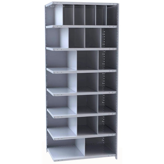 Centerline Dynamics Closed Metal Bin Shelving Adder Hallowell Hi-Tech Metal Bin Shelving 36"W x 12"D x 87"H 725 Dark Gray (6) 6"W x 12"H, (4) 9"W x 12"H, (12) 12"W x 12"H, (2) 18"W x 12"H Bins