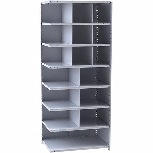 Centerline Dynamics Closed Metal Bin Shelving Adder Hallowell Hi-Tech Metal Bin Shelving 36"W x 12"D x 87"H 725 Dark Gray (9) 12"W x 12"H, (6) 18"W x 12"H, (1) 36"W x 12"H Bins