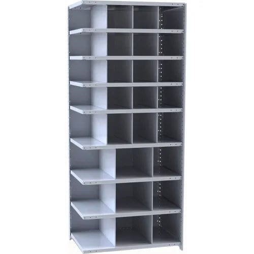 Centerline Dynamics Closed Metal Bin Shelving Adder Hallowell Hi-Tech Metal Bin Shelving 36"W x 18"D x 87"H 725 Dark Gray  Starter Unit (16) 9"W x 9"H, (4) 9"W x 12"H, (9) 12"W x 12"H Bins