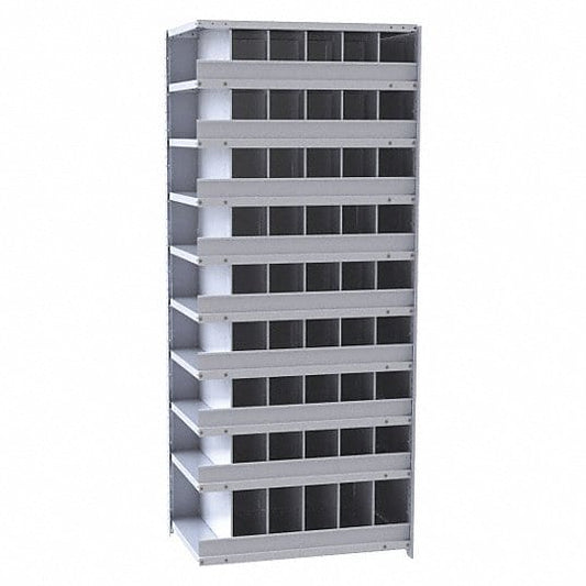 Centerline Dynamics Closed Metal Bin Shelving Adder Hallowell Hi-Tech Metal Bin Shelving 36"W x 24"D x 87"H 725 Dark Gray (48) 6"W x 9"H, (6) 6"W x 12"H Bins With 3" Bin Fronts