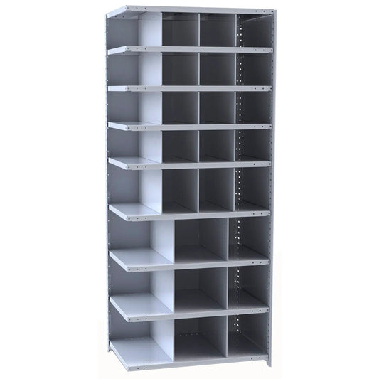 Centerline Dynamics Closed Metal Bin Shelving Adder Hallowell Hi-Tech Metal Bin Shelving 36"W x 24"D x 87"H 725 Dark Gray  Starter Unit (16) 9"W x 9"H, (4) 9"W x 12"H, (9) 12"W x 12"H Bins