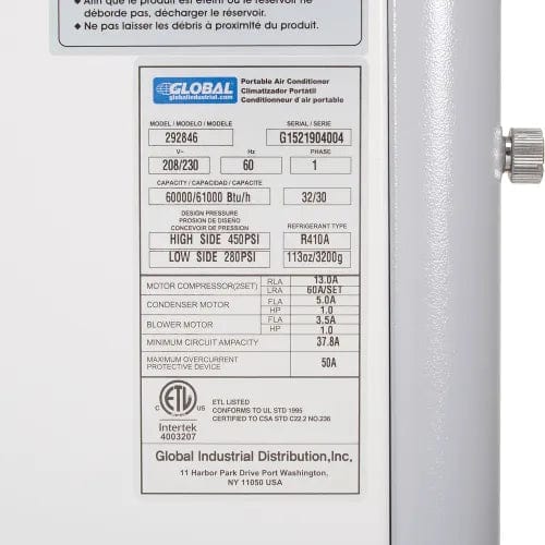 Centerline Dynamics Commercial Portable ACs Portable Air Conditioner W/ Cold Air Nozzles, 5 Ton, 60,000 BTU, 230V
