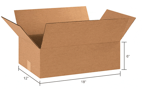Centerline Dynamics Corrugated Box Flat Cardboard Corrugated Boxes, 18"L x 12"W x 6"H, Kraft - Pkg Qty 25