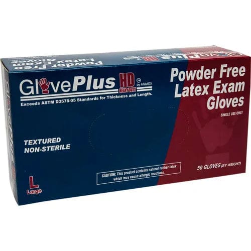 Centerline Dynamics Disposable Gloves GLPHD GlovePlus Medical/Exam Latex Gloves, Powder-Free, 12"L, Blue, L, 500/Case