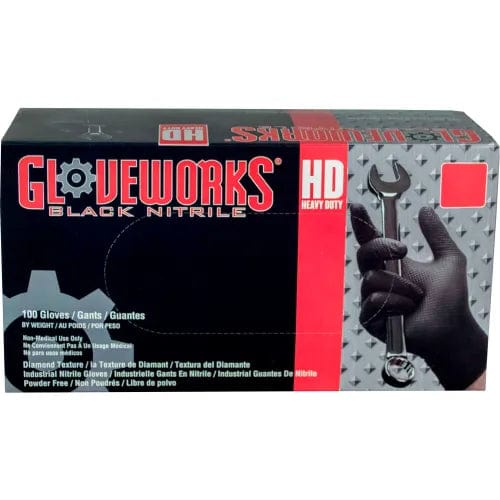 Centerline Dynamics Disposable Gloves GWBN Gloveworks Industrial Grade Textured Nitrile Gloves, Powder-Free, XL, Blk, 1000/Box