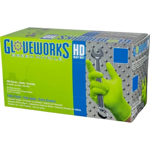 Centerline Dynamics Disposable Gloves GWGN Gloveworks Industrial Grade Textured Nitrile Gloves, Powder-Free, L, Green, 1000/Case
