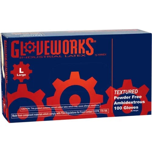 Centerline Dynamics Disposable Gloves TLF Gloveworks Industrial Grade Latex Gloves, Powder-Free, Natural, L, 100/Box