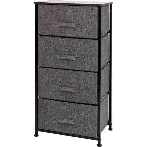 Centerline Dynamics Dresser & Nightstands 4 Drawer Wood Top Cast Vertical Storage Dresser, Dark Gray Fabric Drawers, Black