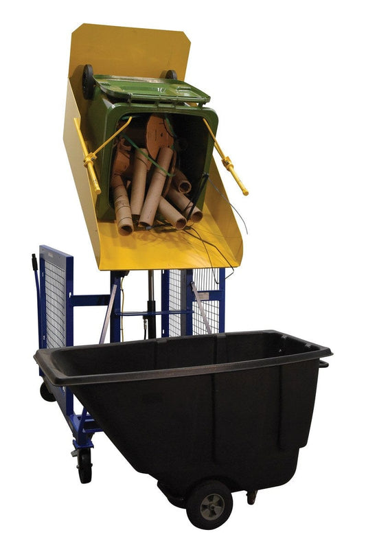 Centerline Dynamics Dumpers Vestil Steel Universal DC Powered Trash Can Dumper 48 In. Maximum Dump Height