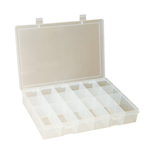 Centerline Dynamics Durham Compartment Boxes Durham Large Plastic Compartment Box, 18 Openings, Clear