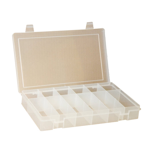 Centerline Dynamics Durham Compartment Boxes Durham Small Plastic Compartment Box, 12 Offset Openings, Clear