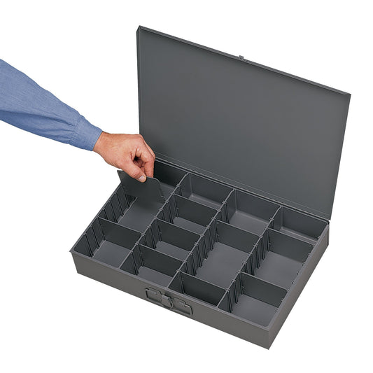 Centerline Dynamics Durham Compartment Boxes Durham Small Steel Compartment Box, Variable Openings, Includes 9 Dividers, Gray