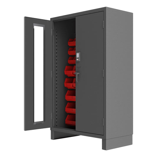 Centerline Dynamics Durham Electronic Access Control Red Durham Access Control Cabinet, 14 Gauge, 42 Blue Bins, 48 x 24 x 78