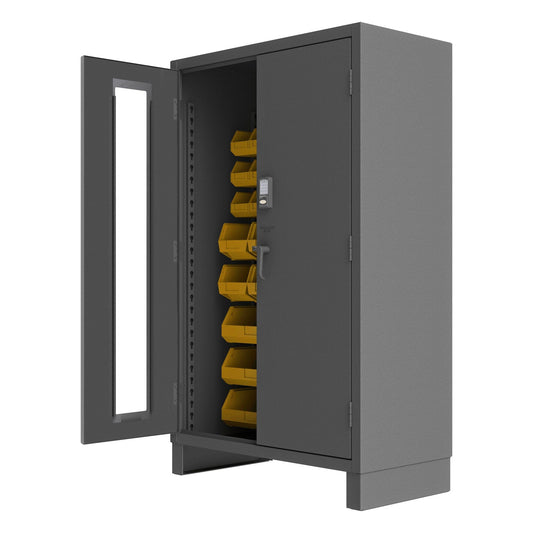 Centerline Dynamics Durham Electronic Access Control Yellow Durham Access Control Cabinet, 14 Gauge, 42 Blue Bins, 48 x 24 x 78
