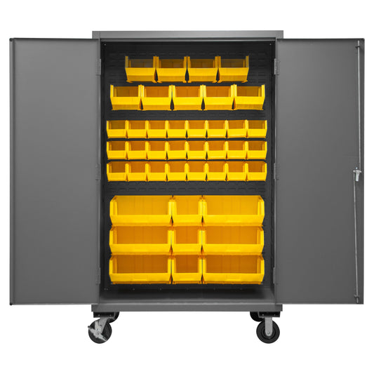 Centerline Dynamics Durham Mobile Cabinets Yellow Durham Mobile Cabinet, 14 Gauge, 42 Red Bins, 48 x 24 x 81