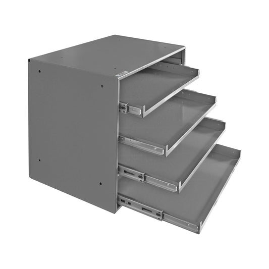 Centerline Dynamics Durham Slide Rack Durham Large Bearing Slide Rack, 4 Compartment Boxes, Heavy Duty Steel, Gray