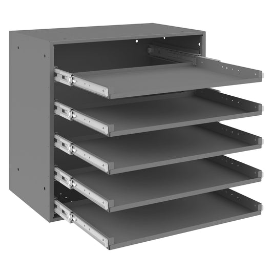 Centerline Dynamics Durham Slide Rack Durham Large Bearing Slide Rack, 5 Compartment Boxes, Heavy Duty Steel, Gray