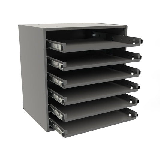 Centerline Dynamics Durham Slide Rack Durham Slide bearing slide rack, holds 6 small compartment boxes, gray