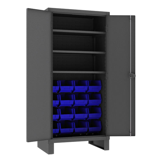 Centerline Dynamics Durham Speciality Cabinets Blue Durham Cabinet, 14 Gauge, 3 Shelves, 16 Bins, 36 x 24 x 78