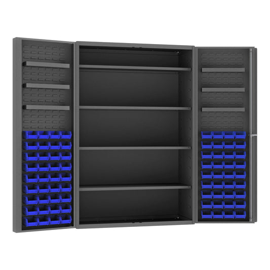 Centerline Dynamics Durham Speciality Cabinets Blue Durham Cabinet, 14 Gauge, 4 Shelves, 6 Door Trays, 72 Bins, 48 x 24 x 72