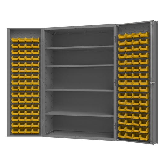 Centerline Dynamics Durham Speciality Cabinets Durham Cabinet, 14 Gauge, 4 Shelves, 128 Red Bins, 48 x 24 x 72