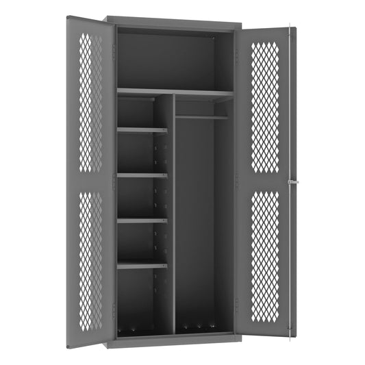 Centerline Dynamics Durham Speciality Cabinets Ventilated Janitorial Cabinet, 14 Gauge, 1 Fixed Shelf, 4 Adjustable Shelves, 36 x 24 x 84