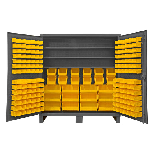 Centerline Dynamics Durham Speciality Cabinets Yellow Durham Cabinet, 12 Gauge, 3 Shelves, 192 Bins, 72 x 24 x 78