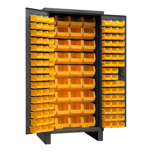 Centerline Dynamics Durham Speciality Cabinets Yellow Durham Cabinet, 14 Gauge, 132 Red Bins, 36 x 24 x 78