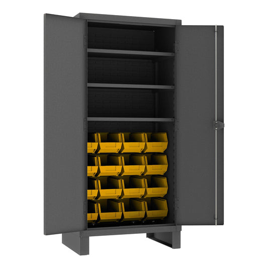 Centerline Dynamics Durham Speciality Cabinets Yellow Durham Cabinet, 14 Gauge, 3 Shelves, 16 Bins, 36 x 24 x 78