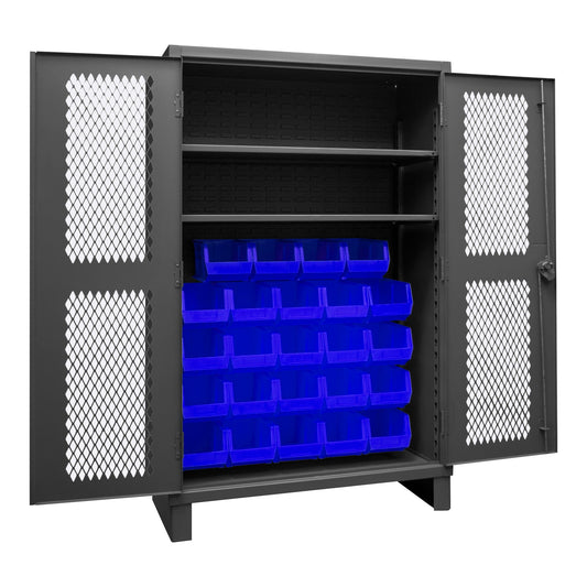 Centerline Dynamics Durham Ventilated Cabinets Blue Durham Ventilated Cabinet, 12 Gauge, 2 Shelves, 24 Bins, 48 x 24 x 78