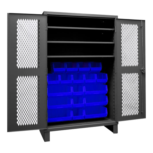Centerline Dynamics Durham Ventilated Cabinets Blue Durham Ventilated Cabinet, 12 Gauge, 3 Shelves, 18 Bins, 48 x 24 x 78