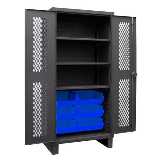 Centerline Dynamics Durham Ventilated Cabinets Blue Durham Ventilated Cabinet, 12 Gauge, 3 Shelves, 6 Bins, 36 x 24 x 78