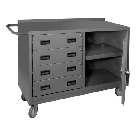 Centerline Dynamics Durham Work Stations and Work Benches 18-1/4 x 54-1/8 x 36-3/8 Durham Mobile Bench Cabinet, 1 Shelf, 4 Drawers