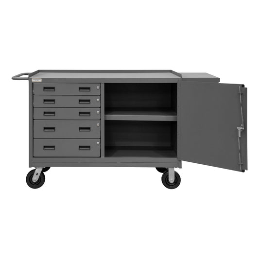 Centerline Dynamics Durham Work Stations Durham Mobile Bench Cabinet, 1 Shelf, 5 Drawers, 1 Door
